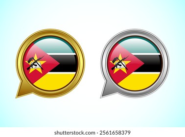 Mozambique flag speech bubble. Speaking flag icon in gold and silver color