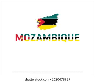 MOZAMBIQUE flag Typography with brush flag on a white background, Vector design of MOZAMBIQUE flag typography, Flag of MOZAMBIQUE, National Day Design, MOZAMBIQUE Day design