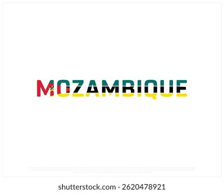 MOZAMBIQUE flag Typography with flag typography on a white background, Vector design of MOZAMBIQUE flag typography, Flag of MOZAMBIQUE, National Day Design, MOZAMBIQUE Day design