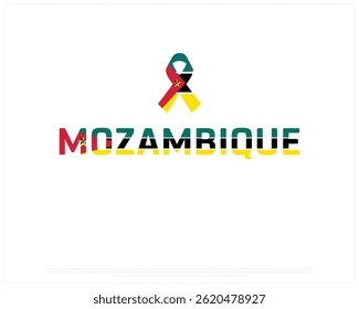 MOZAMBIQUE flag Typography with ribbon flag on a white background, Vector design of MOZAMBIQUE flag typography, Ribbon of MOZAMBIQUE, National Day Design, MOZAMBIQUE Day design