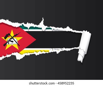 Mozambique flag under ripped paper vector illustration.