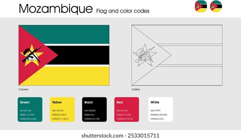 Mozambique Flag version of colored, outline and icons
