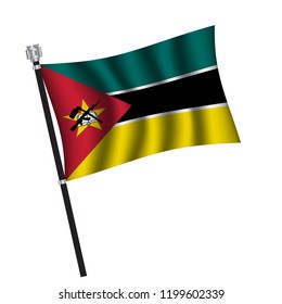 Mozambique flag , flag of Mozambique waving on flag pole, vector illustration EPS 10.