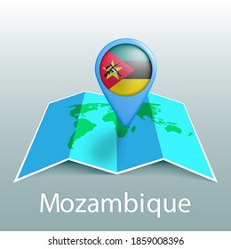 Mozambique flag world map in pin with name of country
