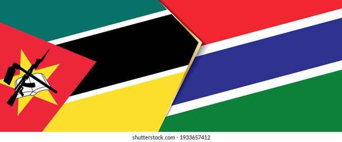 Mozambique and Gambia flags, two vector flags symbol of relationship or confrontation.