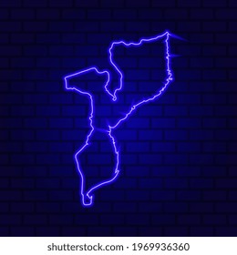 Mozambique glowing neon sign on brick wall background