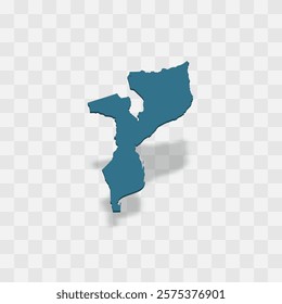 Mozambique high detailed vector representation of country silhouette. 3D map on transparent background with dropped shadow. For educational, decorative, or informational use.