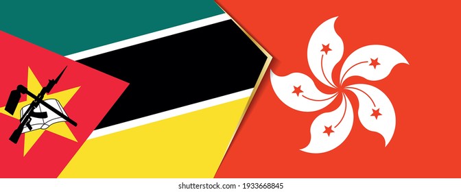 Mozambique and Hong Kong flags, two vector flags symbol of relationship or confrontation.