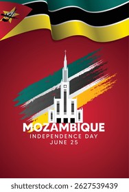 Marco de 25 de junho do Dia da Independência de Moçambique com poster vetorial de fita de bandeira