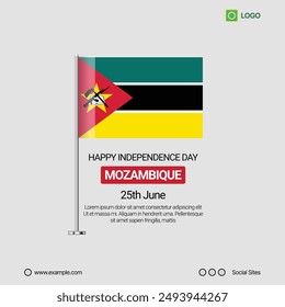 Mozambique Independence Day Social Media Banner, Editable Vector Design with Flag