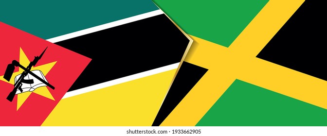 Mozambique and Jamaica flags, two vector flags symbol of relationship or confrontation.