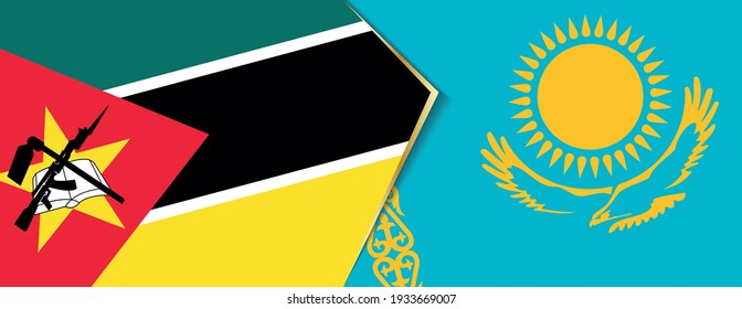 Mozambique and Kazakhstan flags, two vector flags symbol of relationship or confrontation.