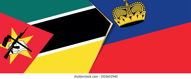 Mozambique and Liechtenstein flags, two vector flags symbol of relationship or confrontation.