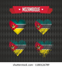 Mozambique with love. Design vector broken heart with flag inside.