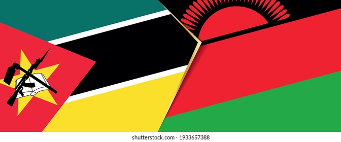 Mozambique and Malawi flags, two vector flags symbol of relationship or confrontation.