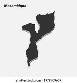 Mozambique map 3d silhouette. Vector illustration.