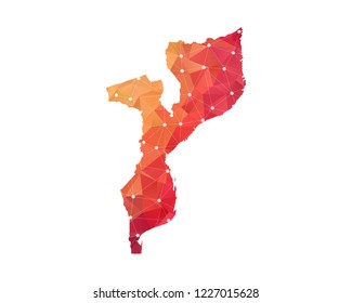 Mozambique Map - Abstract geometric rumpled triangular low poly style gradient graphic on white background , line dots polygonal design for your . Vector illustration eps 10.