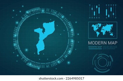 Mozambique map of blue digital frame Futuristic Sci Fi Modern User vector HUD, GUI, UI interface.