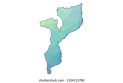 Mozambique map - blue geometric rumpled triangular low poly style gradient graphic background , polygonal design for your . Vector illustration eps 10.