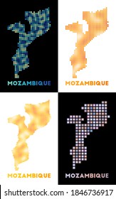 Mozambique map. Collection of maps of Mozambique in a dotted style. Borders of the country filled with rectangles for your design. Vector illustration.