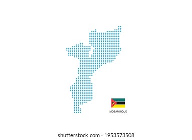 Mozambique map design blue circle, white background with Mozambique flag.