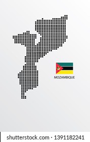 Mozambique map design square with flag Mozambique. 