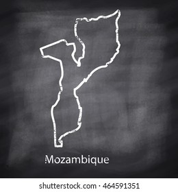 Mozambique map drawn with chalk on blackboard background.Vector Illustration EPS10.
