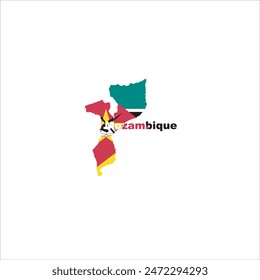 Mapa de Mozambique y diseño de colores de la bandera sobre fondo blanco