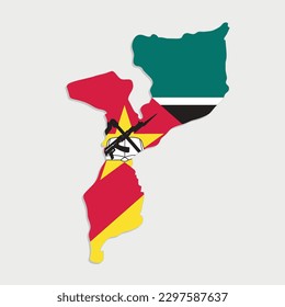 mapa de Mozambique con bandera en fondo gris