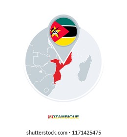 Mozambique map and flag, vector map icon with highlighted Mozambique