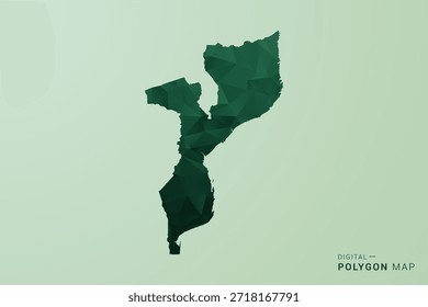 Mapa de Moçambique - Ilustração de Vetor Estilo Polígono Verde, Design Geométrico de Poli Baixo com Silhueta Limpa no Fundo verde macio.