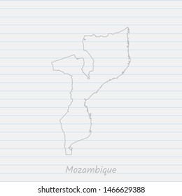 Mozambique map hand drawn gray outline on notebook background. Vector Illustration EPS10.