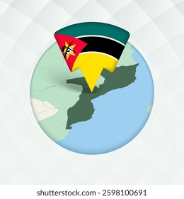 Mozambique Map Highlighted with Flag Marker. Flag Pointer on Geographic Map.