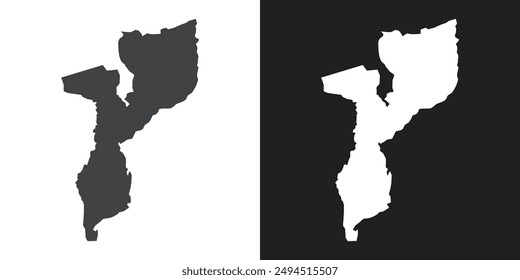 Icono de mapa de Mozambique Conjunto plano en Vector de contorno de color blanco y negro