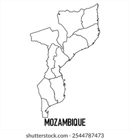 ícone do mapa de moçambique isolado no fundo branco. Mapa da estrutura de tópicos. Ícone de linha simples. Ilustração vetorial