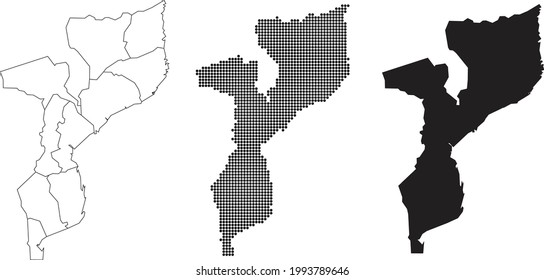 Mapa de Mozambique aislado en un fondo blanco.