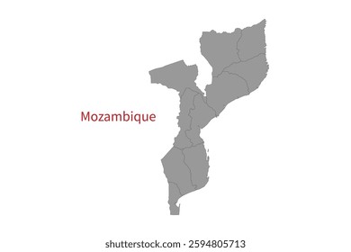 Mozambique map isolated on white background. Map silhouette of Mozambique. For website layouts, background, education, precise, customizable. Earth geography.