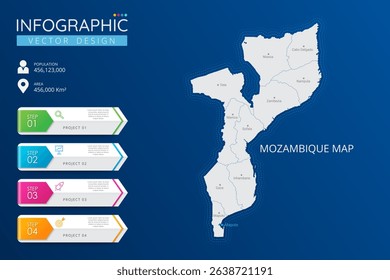 Mozambique map with location pointer marks. High detailed country map with division, cities and capital infographic template. Vector illustration EPS10