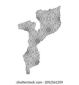 Mozambique map with mandala Design. Vector Illustration