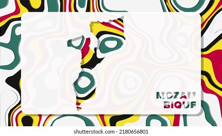 Mozambique Map with Paper Cut Waves Background Shape perfect for Greeting Card, Desktop Wallpaper, and Banner