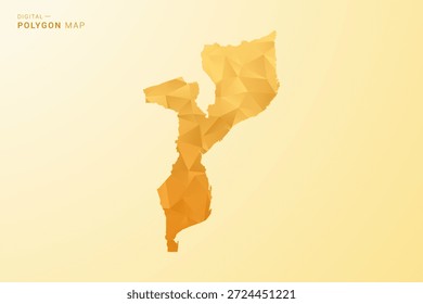 Mozambique Mapa - Ilustración vectorial de estilo polígono en diseño geométrico de bajo poli amarillo y naranja, silueta mínima moderna, aislada para infografía.