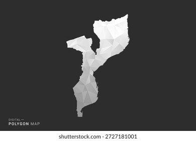 Mozambique Mapa - Ilustración vectorial de estilo polígono en diseño geométrico de bajo poli negro, gris y blanco, silueta mínima, aislado para infografía.