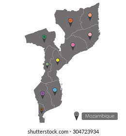 Mozambique map with regions on white background