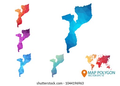 Mozambique Map - Set of geometric rumpled triangular low poly style gradient graphic background , Map world polygonal design for your . Vector illustration eps 10.