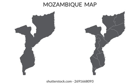 Conjunto de mapas de Moçambique. Mapa de Moçambique em conjunto com a cor cinza