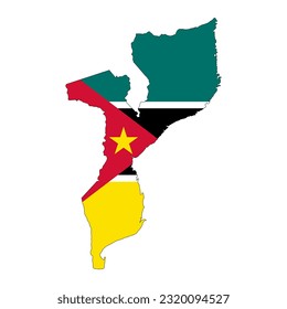 Mozambique map silhouette with flag isolated on white background