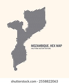 Mozambique Map Vector Hexagonal Halftone Pattern Isolate On Light Background. Hex Texture in the Form of Map of Mozambique. Modern Technologic Military Contour Map for Design or Business Projects