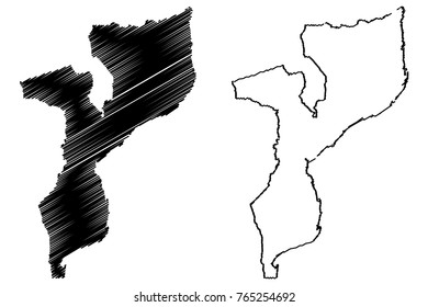 Mozambique map vector illustration, scribble sketch Republic of Mozambique