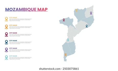 Mozambique Modern Map Infographic Template, Detailed infographic map of Mozambique Popular City