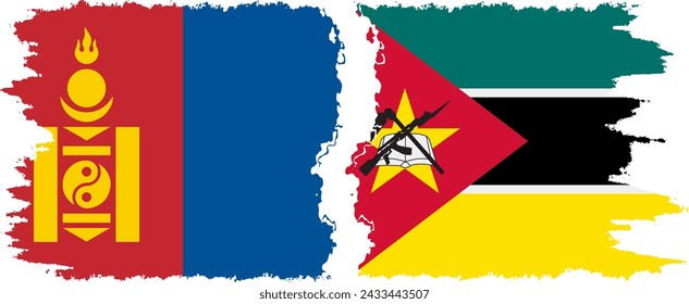 Mozambique and Mongolia grunge flags connection, vector